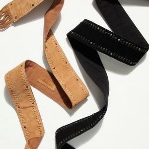 Free People Blaire Fringe Wrap Belt in Golden Raisin